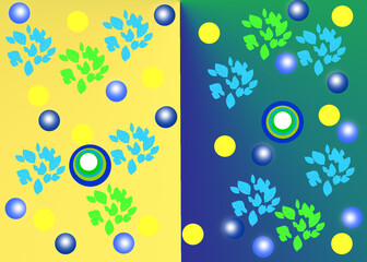 circles and leaves on a four-color background