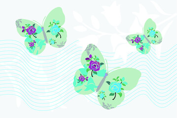 Beautiful butterflies and flowers, perfect for greeting cards, backgrounds. Vector