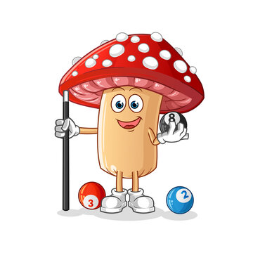 recommend clip art: fly agaric mushroom plays billiard character. cartoon mascot vector