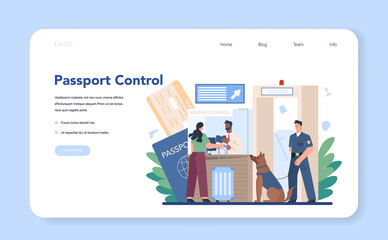 Customs officer web banner or landing page. Passport control at the airport.