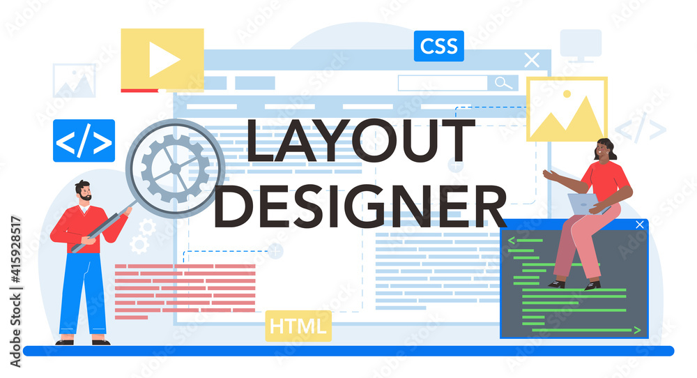 Poster layout designer typographic header. web development, mobile app