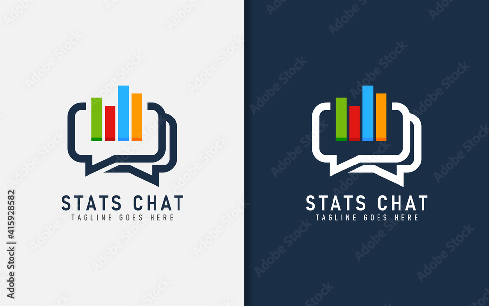 Poster Stats Chat Logo Design. Business Logo Design with Bubble Chat and Colorful Chart Concept. Vector Logo Illustration.