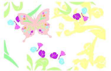 Fototapeta na wymiar Beautiful butterflies and flowers, perfect for greeting cards, backgrounds. Vector 
