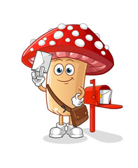 fly agaric mushroom postman vector. cartoon character