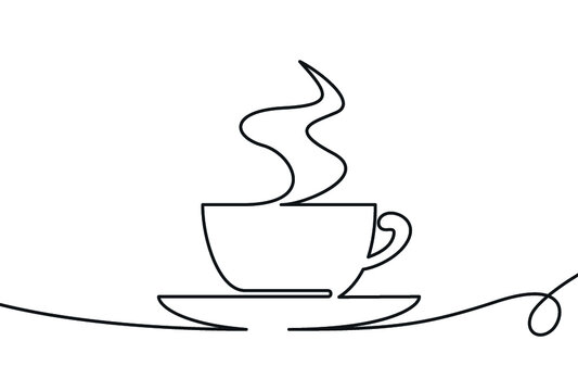 Creative vector coffee cup. One line style illustration