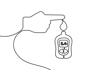 Creative vector testing blood glucose. One line style glucometer illustration