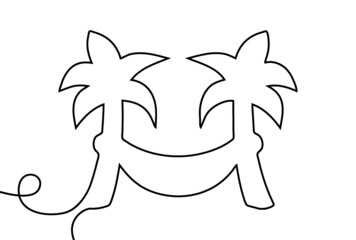 Creative vector Palm trees with hammock. One line style illustration