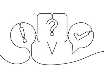 Creative vector quiz. One line style illustration