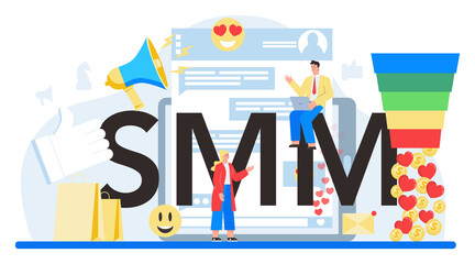 SMM typographic header. Social media marketing, advertising of business