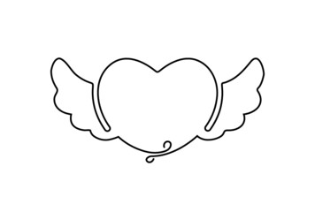Creative vector Heart with wings. One line style illustration