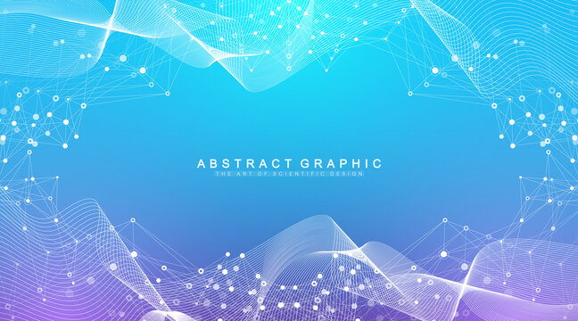 Abstract fiction vector illustration quantum computer technology. Sphere explosion background. Deep learning artificial intelligence. Big data visualization algorithms. Waves flow. Quantum explosion