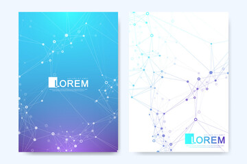 Modern vector template for brochure, leaflet, flyer, advert, cover, catalog, magazine or annual report. Global network connection. Scientific cybernetic dots. Lines plexus. Card surface.