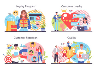 Customer loyalty concept set. Marketing program development