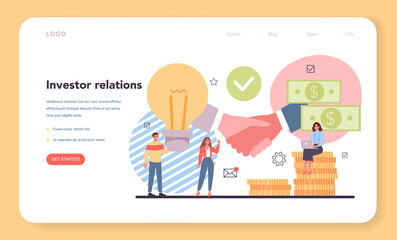 Investor web banner or landing page. Idea of financial support.