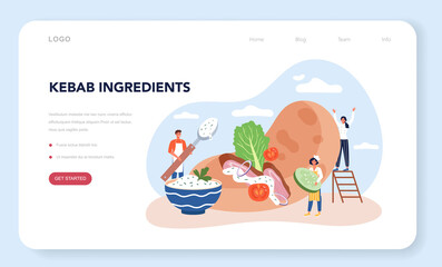 Kebab street food web banner or landing page. Chef cooking delicious roll