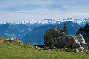 Fototapeta na wymiar View from the Cogwheel railway incline up Mt. Pilatus in Lucerne, Switzerland.