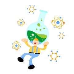 clown carnival and experiment laboratory flask research science cartoon doodle flat design style vector illustration