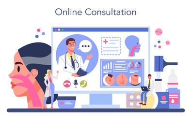 Otorhinolaryngologist online service or platform. Idea of ENT doctor