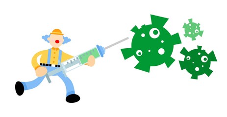 clown carnival cure medicine corona virus pathogen cartoon doodle flat design style vector illustration