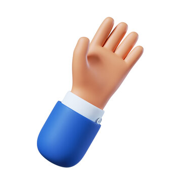recommend clip art: 3d render. Hand with open palm icon. Cartoon character gesture. Business clip art isolated on white background