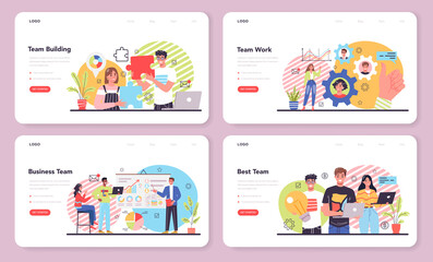 Business team web banner or landing page set. Idea of strategy