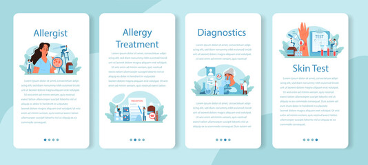 Allergist mobile application banner set. Disease with allergy symptom