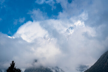 Rocky winter mountain covered with dramatic clouds, Mieminger Plateau, Tirol, Austria