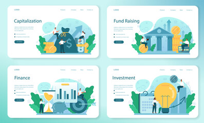 Obraz premium Capitalization of a company web banner or landing page set. Appraisal of company