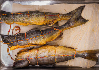 the hot-smoked fish in market