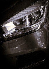 closeup of the car headlight headlamp