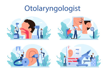 Otorhinolaryngologist concept set. Healthcare concept, idea of ENT doctor
