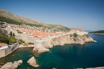 Croatia, Dubrovnik. Historic walled city and UNESCO World Heritage Site, and the Adriatic Sea.