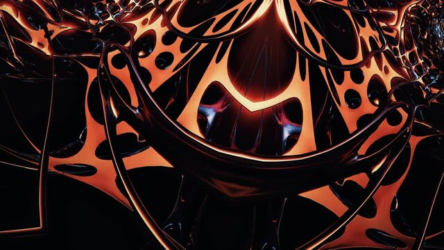 Abstract animation comic style gold alien nest tunnel hypnotic morphing motion. 4K 3D endless loop visual effect sci-fi title animation. Virtual reality science fiction alien nested undergroud loop.