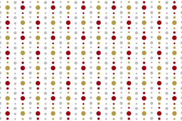 Seamless pattern with circle and dot. Element in red and gold on white background. Vector illustration. Colorful print block for girl cloth textile polo t shirt wrapping silk scarf bandana swimwear.