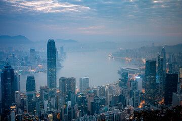 Naklejka premium Hong Kong City View at the morning; From Victoria Peak