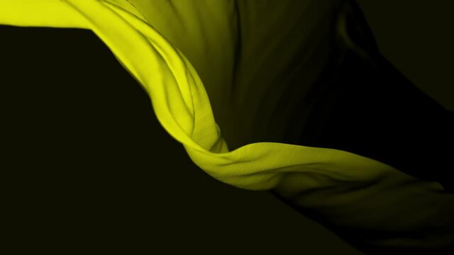4k Yellow wave satin fabric loop background.Wavy silk cloth fluttering in the wind.tenderness and airiness.3D digital animation of seamless flag waving ribbon streamer riband.