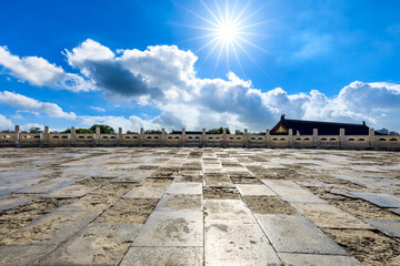 Ancient square floor and sky clouds
