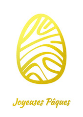 Happy easter greeting card in French with a gold egg filled with a modern design pattern
