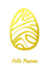Happy easter greeting card in Spanish with a gold egg filled with a modern design pattern