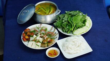 Vietnamese traditional dishes in a restaurant.