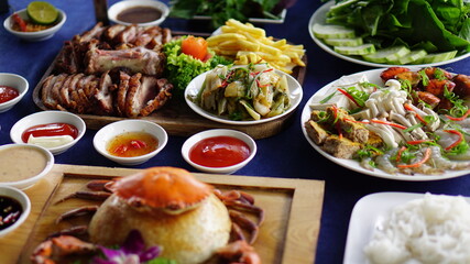 Vietnamese traditional dishes in a restaurant.
