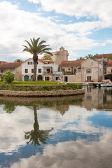 Croatia, Hvar Island, Vrboska. Known as Little Venice. Vrboska center with St. Mary's Church behind.