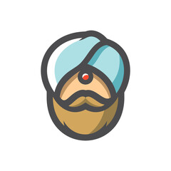Indian Men Head Headwear Vector icon Cartoon illustration