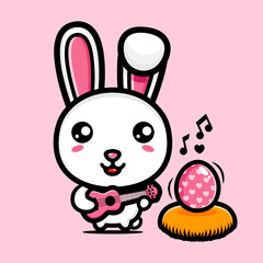 vector design of cute cartoon rabbit playing guitar on easter day