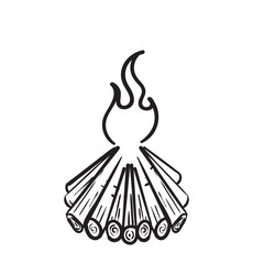 hand drawn Firewood flames, burn campfire or bonfire flame fireplace in doodle style vector