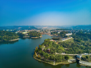 Naklejka premium Reservoirs, lakes and mountain islands formed by dams