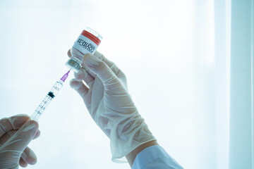 Coronavirus - 2019-nCoV or COVID-19 vaccine bottles for injection use only.