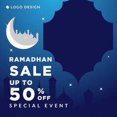 Social Media Post Ramadhan Sale, vector eps 10 template ramadhan sale shape of moon, mosque. modern banner islamic.