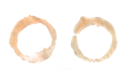 Coffee cup stains on white background.