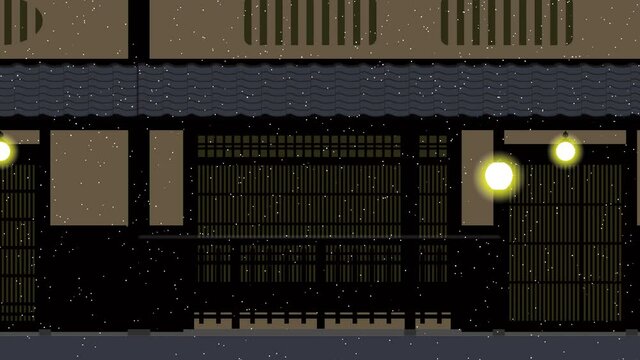 日本の古い町屋の建物と冬と少女
